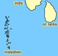 Kaartje met ligging van de Malediven